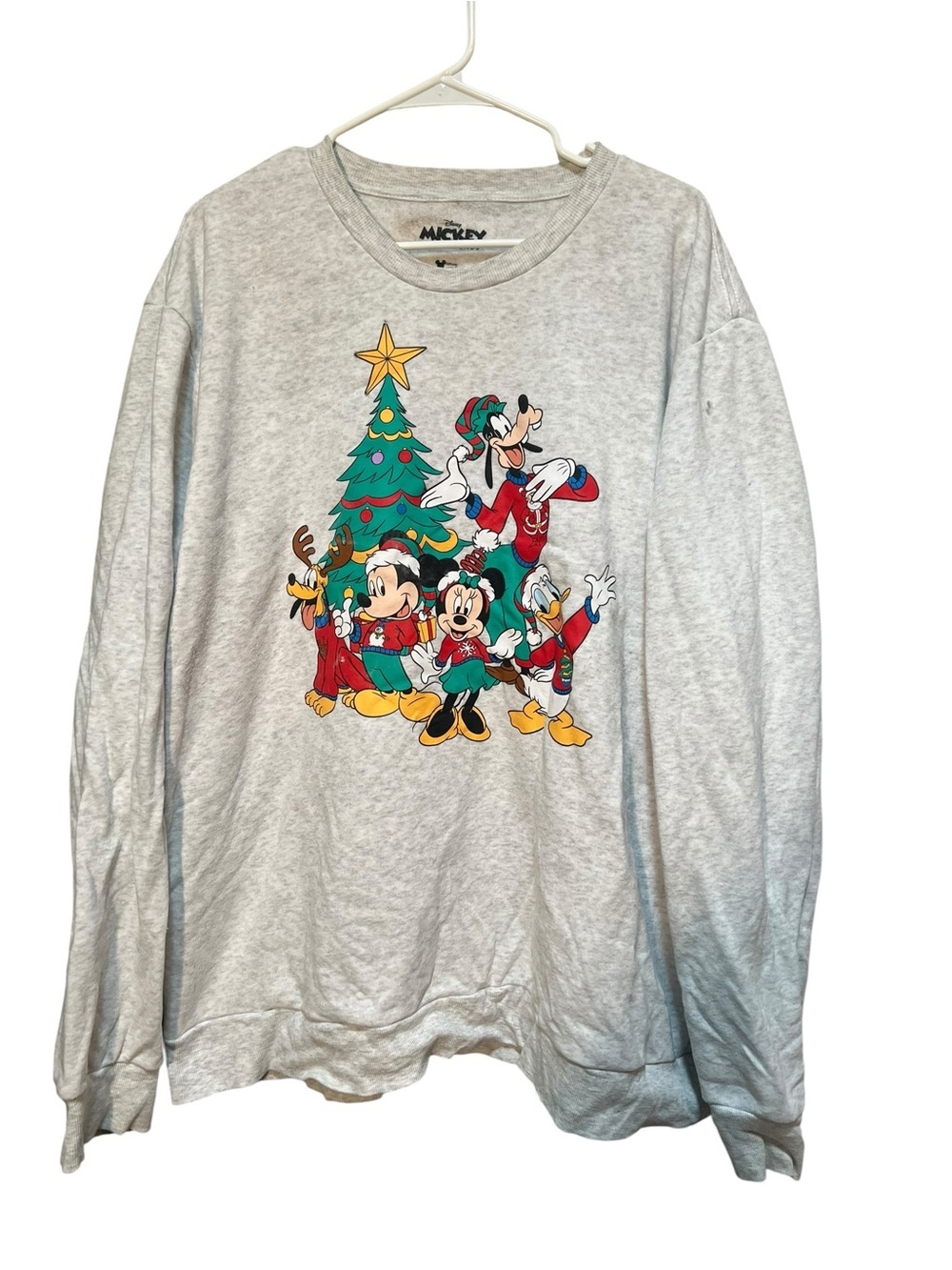 Mickey and Friends Unisex Size XXL Sweatshirt Christmas Tree Light Heather‎ Gray